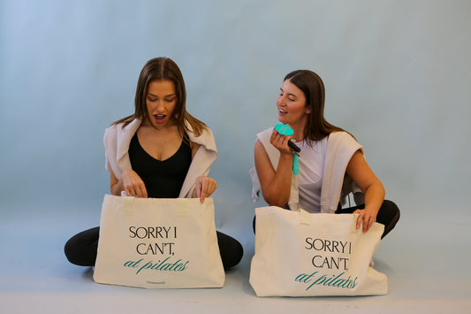 “Sorry I Can’t, at pilates” tote bag